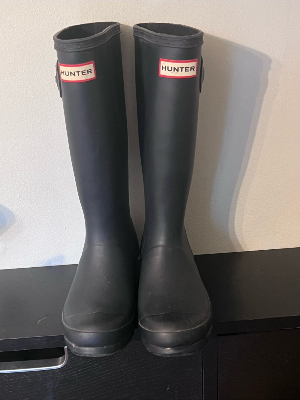 Hunter Kids Black Rain Boots with Red-Trim Logo